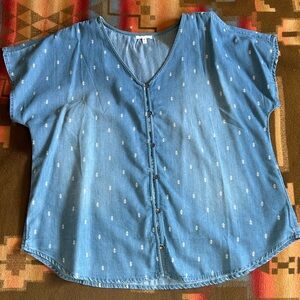 Maurices Denim V-Neck Top with White Accents